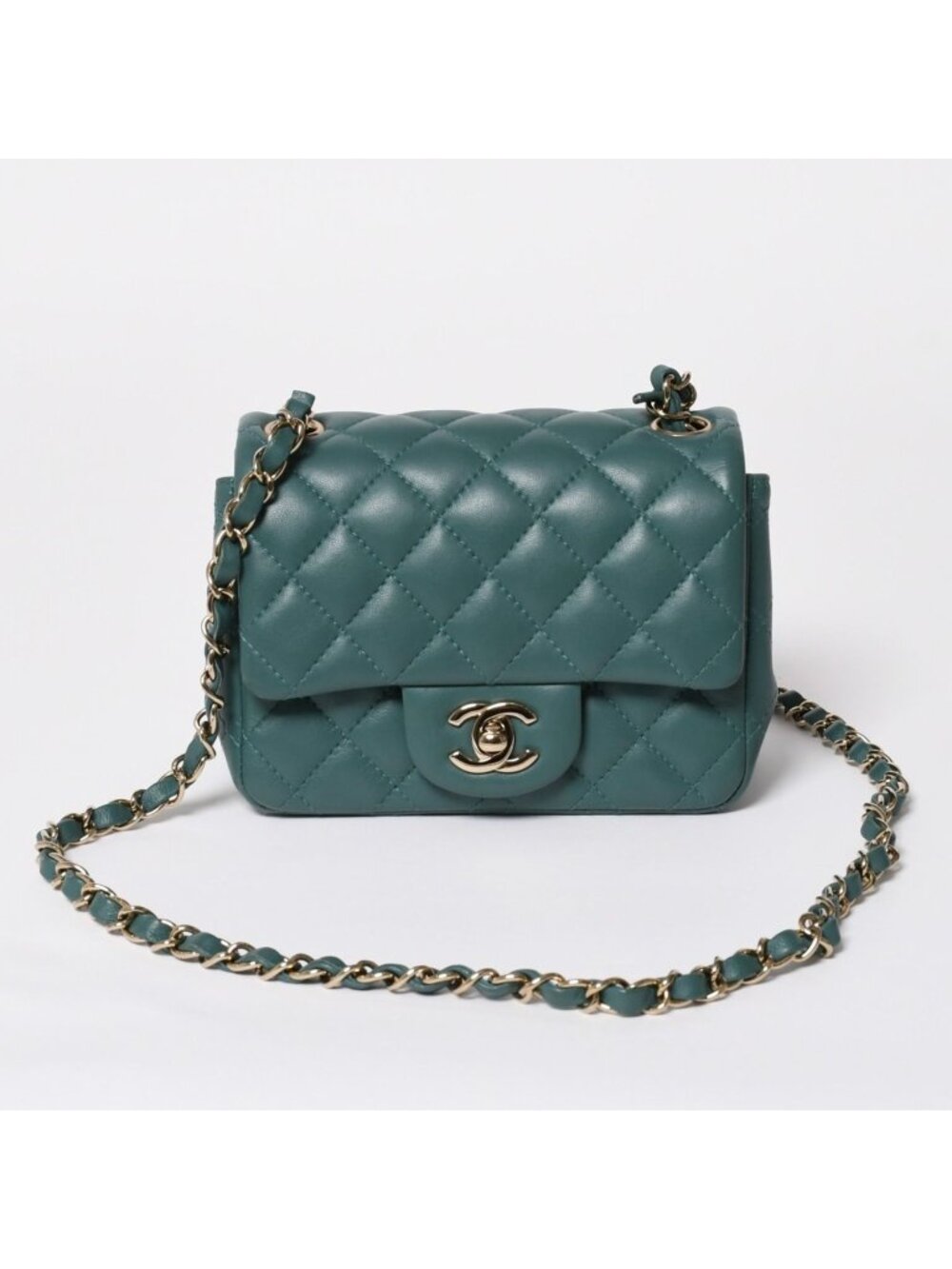 Chanel Mini Quilted 16 S Chain Shoulder Bag CC Logo Lambskin Green